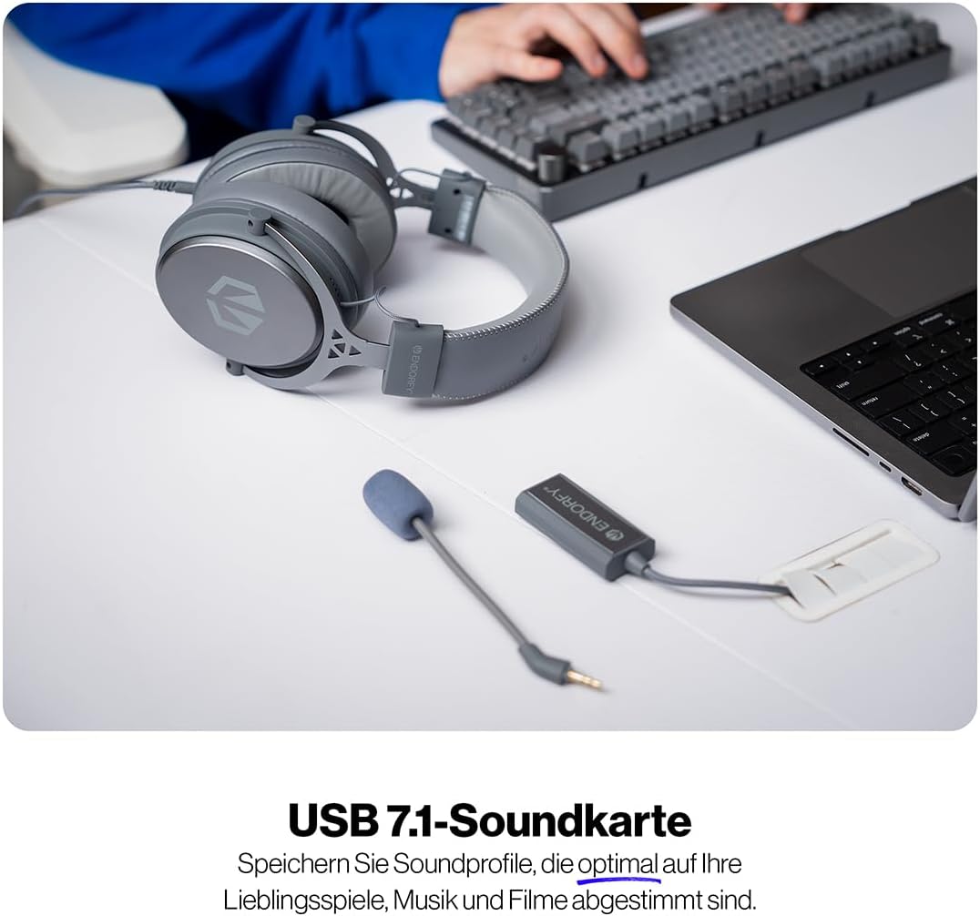 ENDORFY VIRO Plus USB Alt Gray, Gaming Over-Ear-Kopfhörer, Abnehmbares Mikrofon, USB 7.1-Soundkarte,