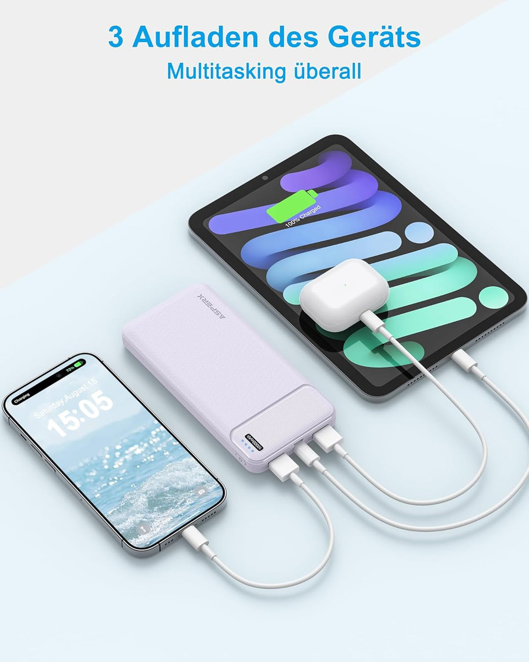 AsperX Power Bank 10000mAh 2 Stück, Slim Klein Aber Stark Externer Handyakkus, USB C Eingang und Aus