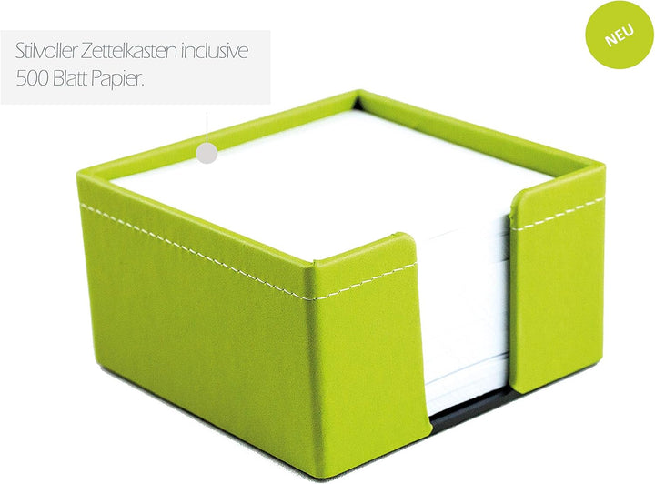 DELMON VARONE - Zettelkasten aus „EcoAppleLeather“ Grün, Zettelbox aus Recycled Öko Apfel Leder inkl