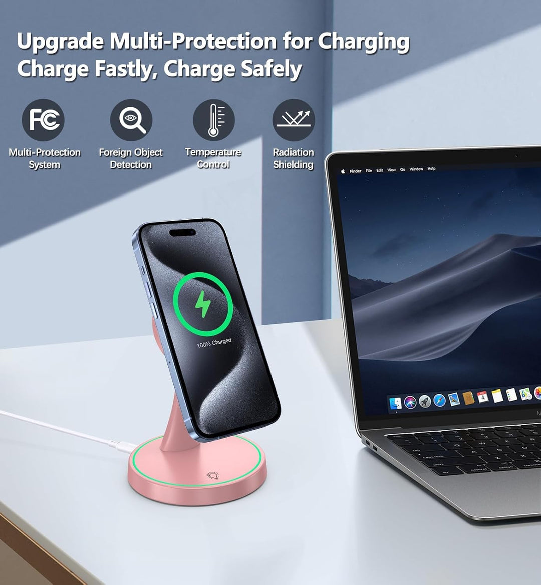 Induktive Ladestation Kompatibel mit MagSafe Ladegerät,OANDYS 2 in 1 15W Schnelles iPhone Ladestatio