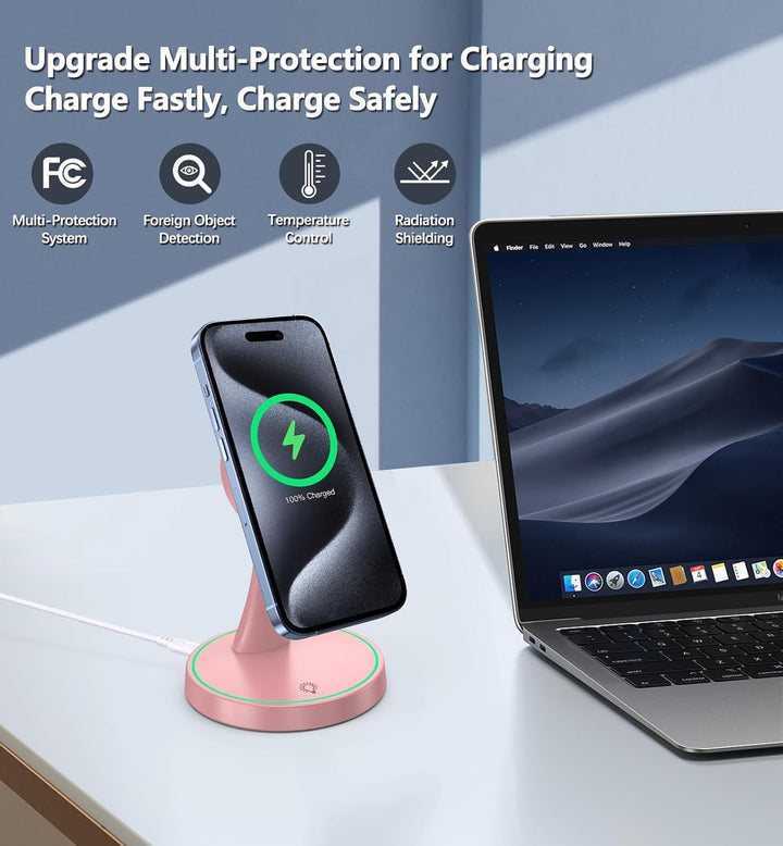 Induktive Ladestation Kompatibel mit MagSafe Ladegerät,OANDYS 2 in 1 15W Schnelles iPhone Ladestatio