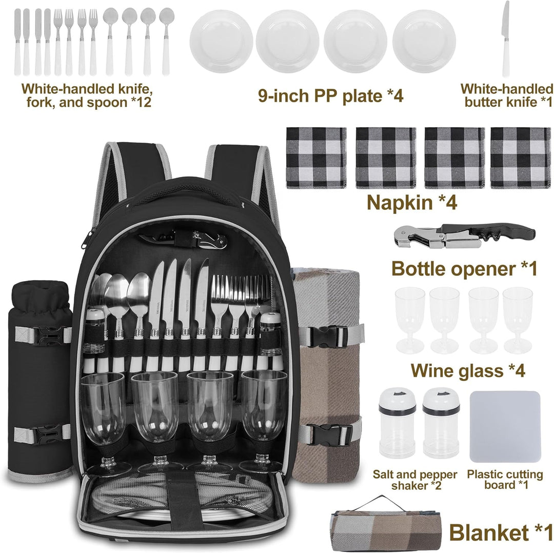 FREEAMG Picknick-Rucksack für 4 Personen, mit Kühlfach, isoliert und wasserdicht, Picknicktasche mit