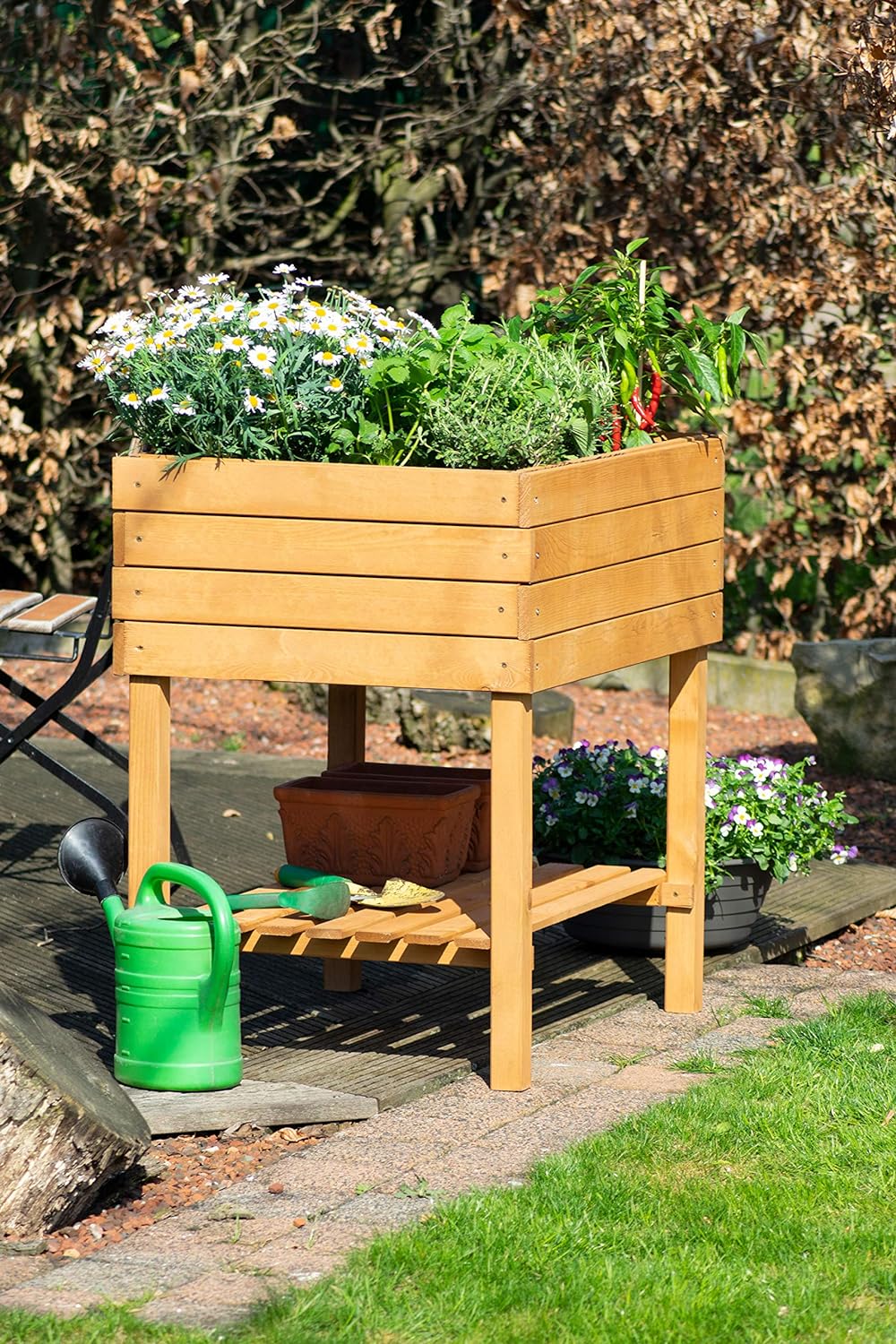 dobar® 58270e breites Hochbeet Kubus Massiv-Holz mit Ablageboden | Salatbeet Bausatz für Gemüse | Er