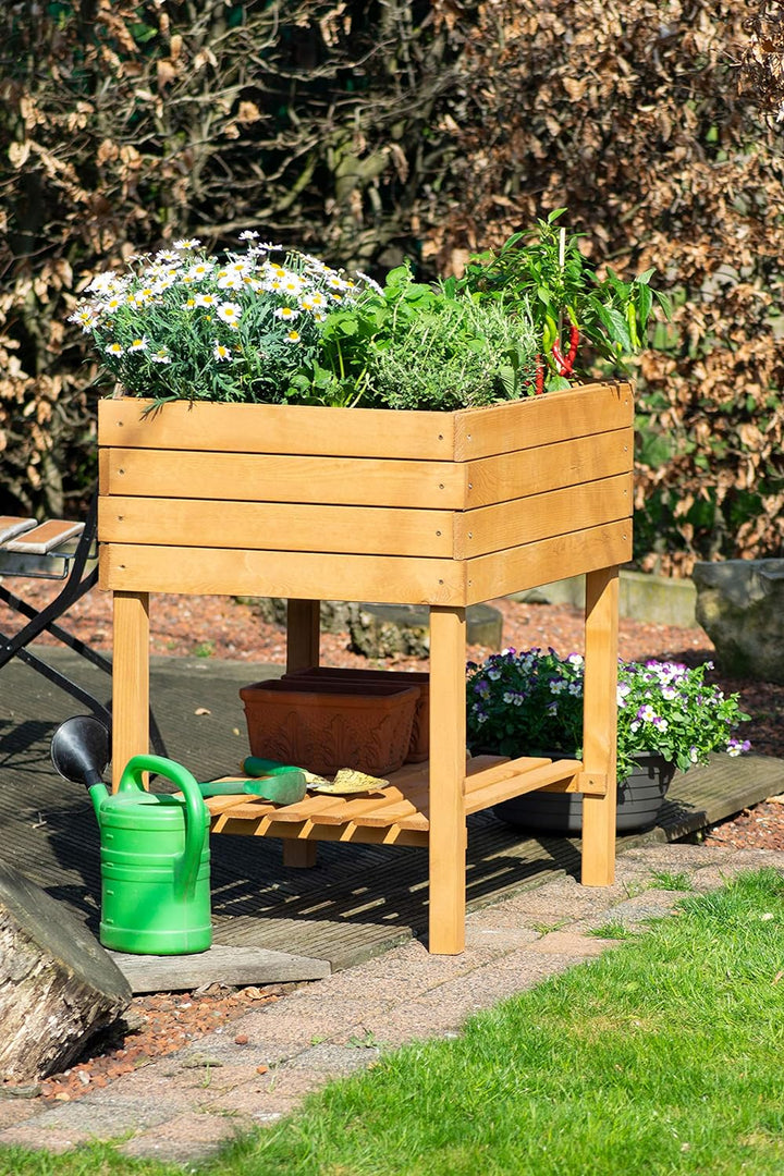 dobar® 58270e breites Hochbeet Kubus Massiv-Holz mit Ablageboden | Salatbeet Bausatz für Gemüse | Er