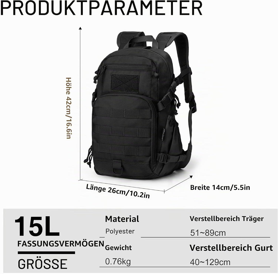 Mardingtop 15L Rucksack Herren Fahrradrucksack mit Helmnetz Wanderrucksack Klein Militär Backpack mi