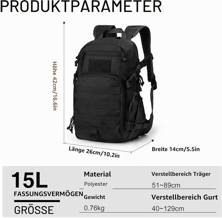 Mardingtop 15L Rucksack Herren Fahrradrucksack mit Helmnetz Wanderrucksack Klein Militär Backpack mi