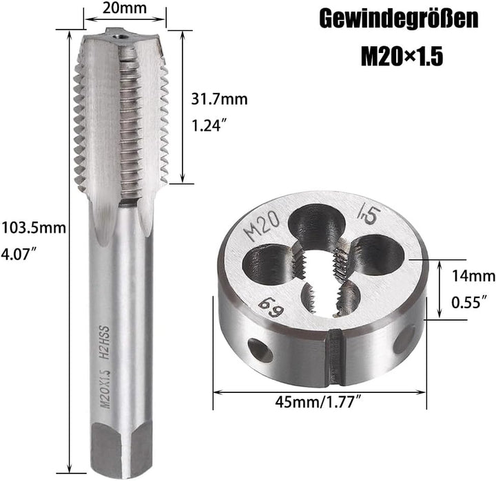 Saipor M20 X 1,5 Metrisch Gewindeschneid und Gewindeschneideisen M20 X 1,5mm HSS Gewindebohrer und S