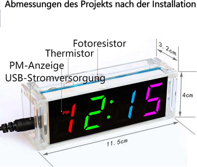 EIELE Elektronische Uhr Lötset Mehrfarbiges Display mit freier Anpassung Praxisnahes Lernprogramm fü