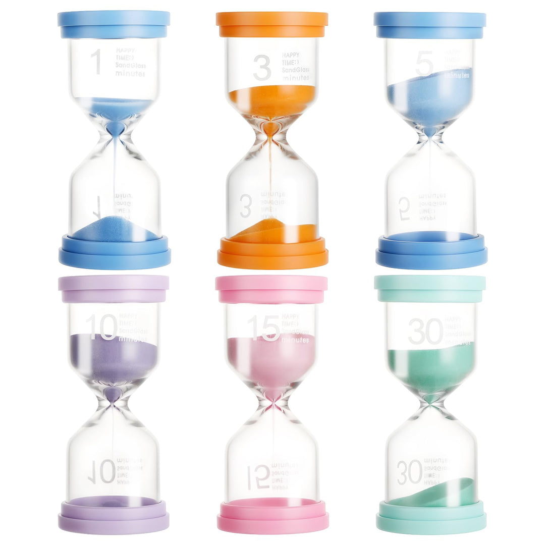 6 Stück Sanduhren Set – 1/3/5/10/15/30 Minuten Timer – Bunte Sanduhren in Macaron-Farben für Lernen,