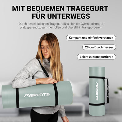 MSPORTS Gymnastikmatte Premium inkl. Tragegurt + Übungsposter + Workout App I Hautfreundliche Fitnes