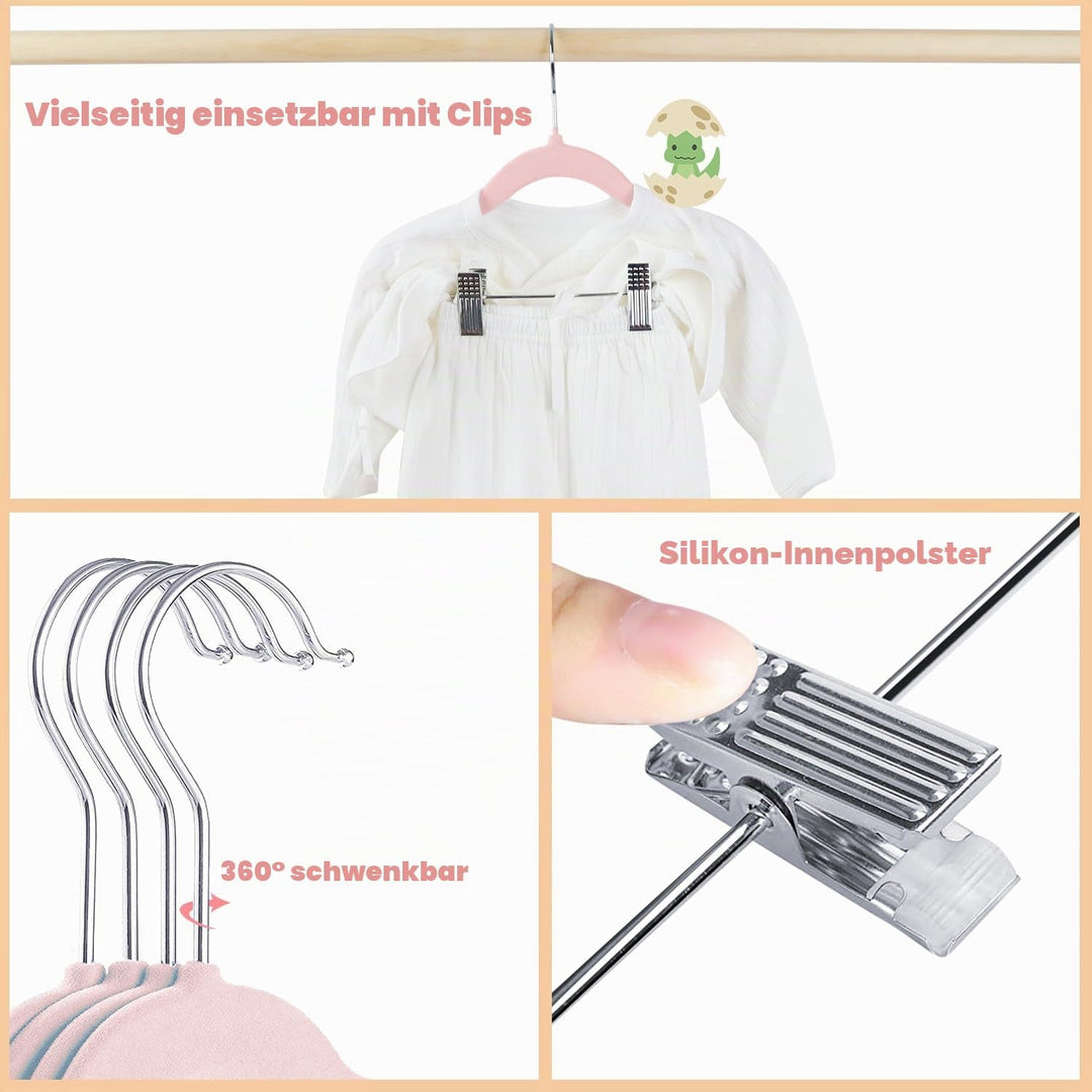 30cm Baby Kleiderbügel mit Verstellbaren Klammern, 16 Stück Hosenbügel, Samt Kinder Kleiderbügel, Ul