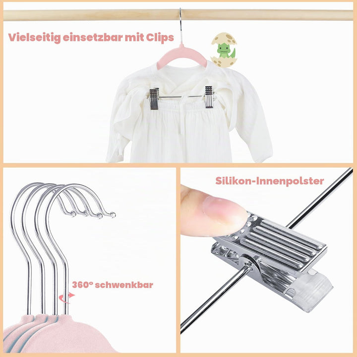 30cm Baby Kleiderbügel mit Verstellbaren Klammern, 16 Stück Hosenbügel, Samt Kinder Kleiderbügel, Ul