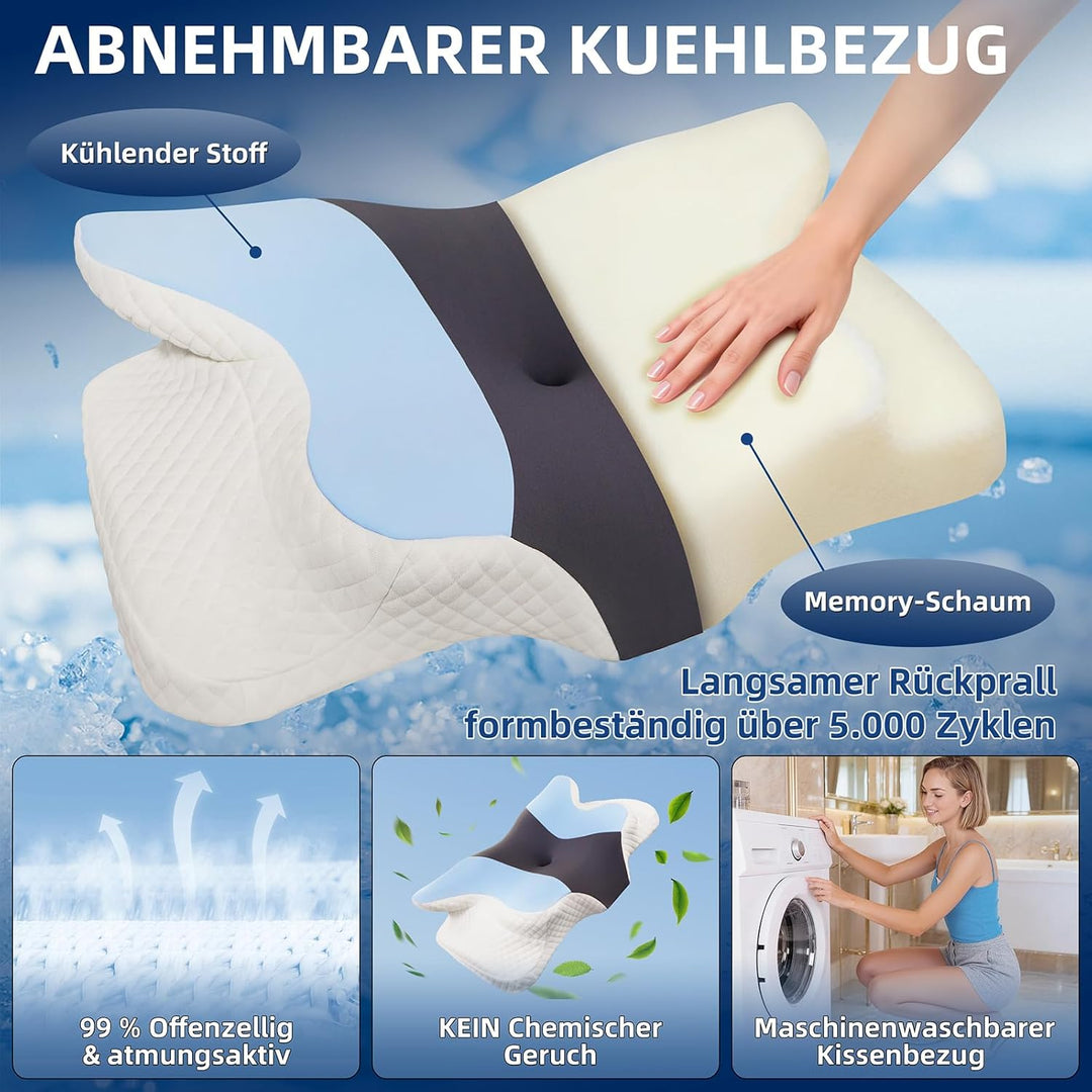 Nackenkissen Kopfkissen Mit Memory Foam - Orthopädische Schmetterlingsform Für Seitenschläfer, Abneh