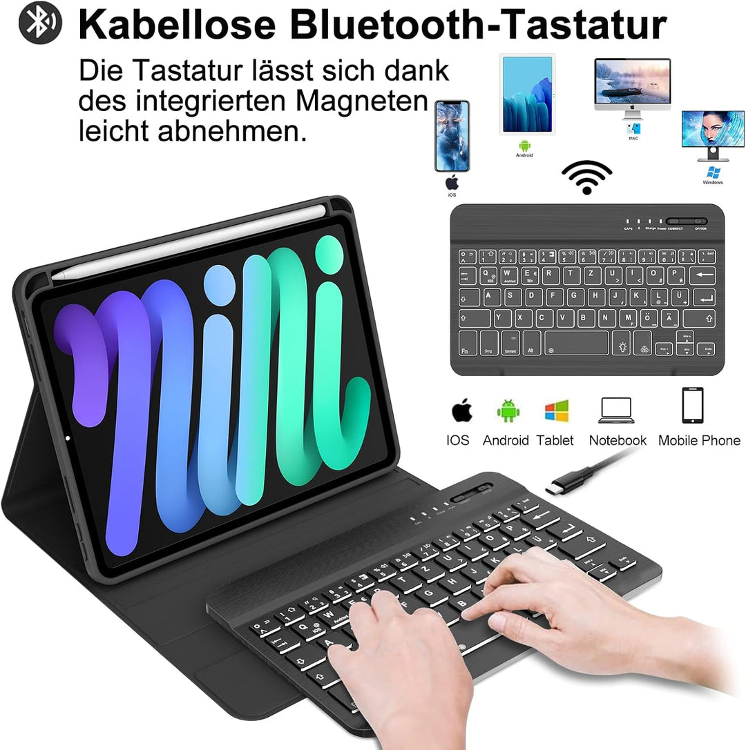 IVEOPPE Tastatur für iPad mini 7 (A17 pro) 2024/Mini 6 2021, Hülle mit Tastatur Bluetooth Abnehmbare