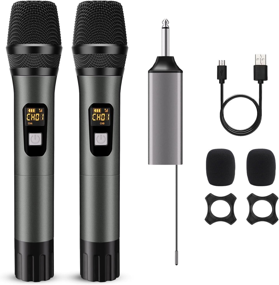 DigitConvert Kabelloses Mikrofon, UHF, Dual Metal Dynamic System, mit wiederaufladbarem Empfänger, 2