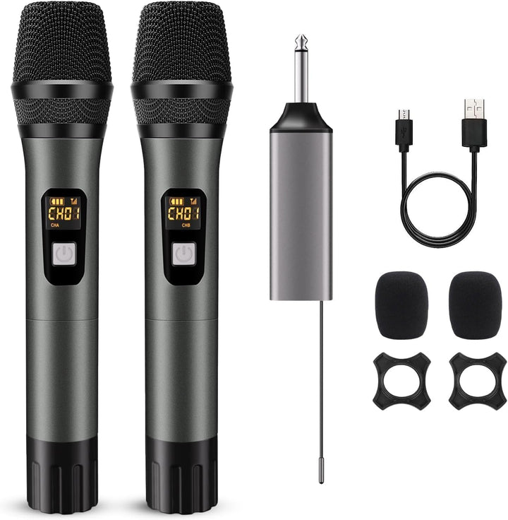 DigitConvert Kabelloses Mikrofon, UHF, Dual Metal Dynamic System, mit wiederaufladbarem Empfänger, 2