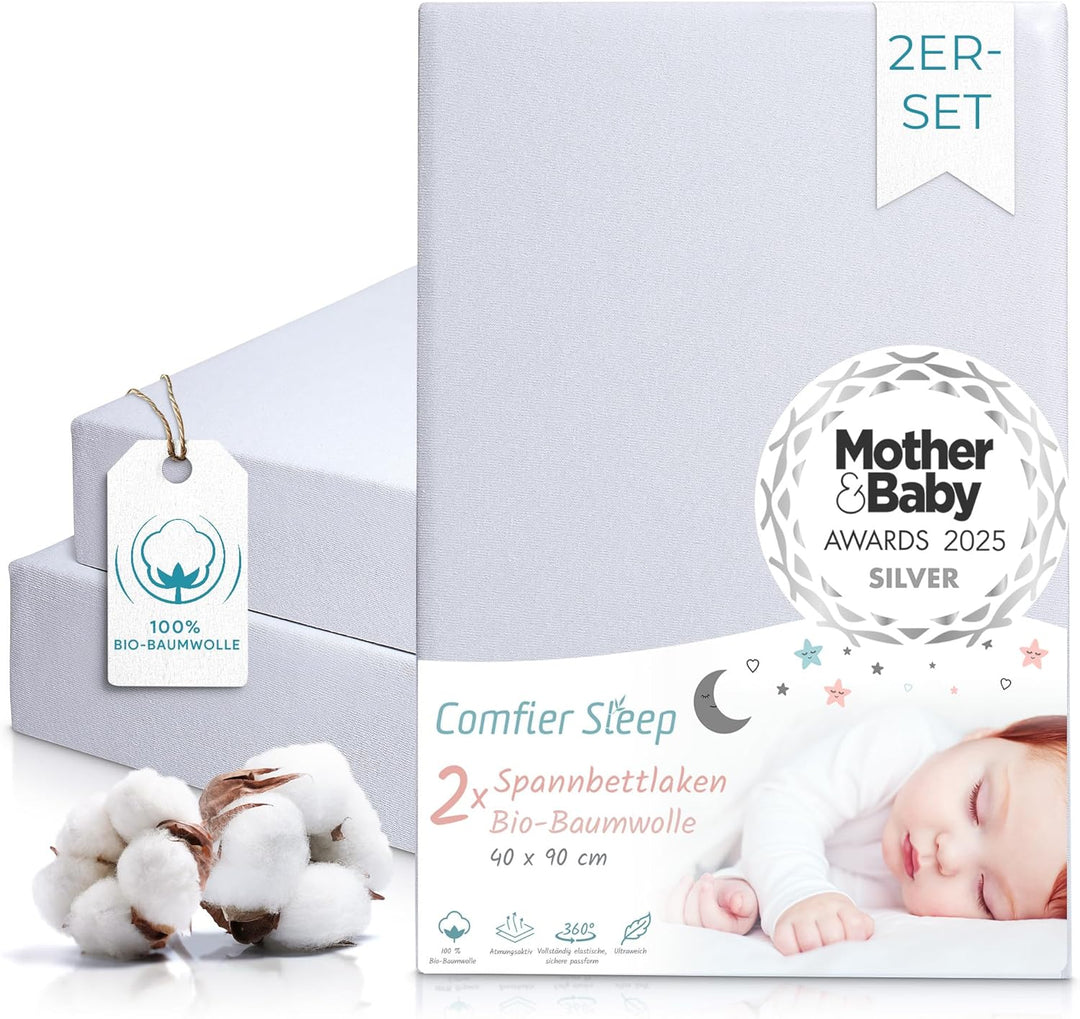 Spannbettlaken Kinderwagen 40x90 Aus 100% Bio-Baumwolle – Waschbar & Ultraweich Grau 2er-Set Spannbe