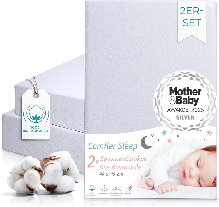 Spannbettlaken Kinderwagen 40x90 Aus 100% Bio-Baumwolle – Waschbar & Ultraweich Grau 2er-Set Spannbe