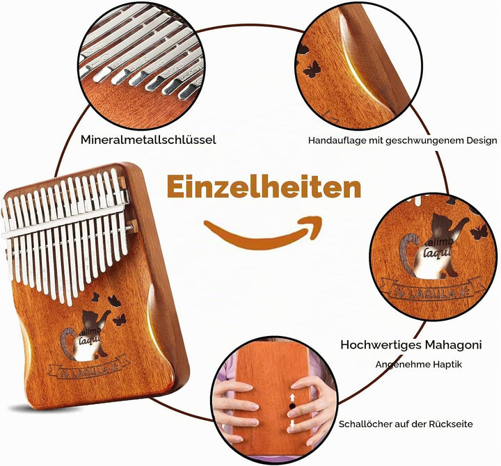 Kalimba 17 Schlüssel Daumenklavier - Katze Tragbares Mbira Sanza Finger Piano Professionelles Musiki