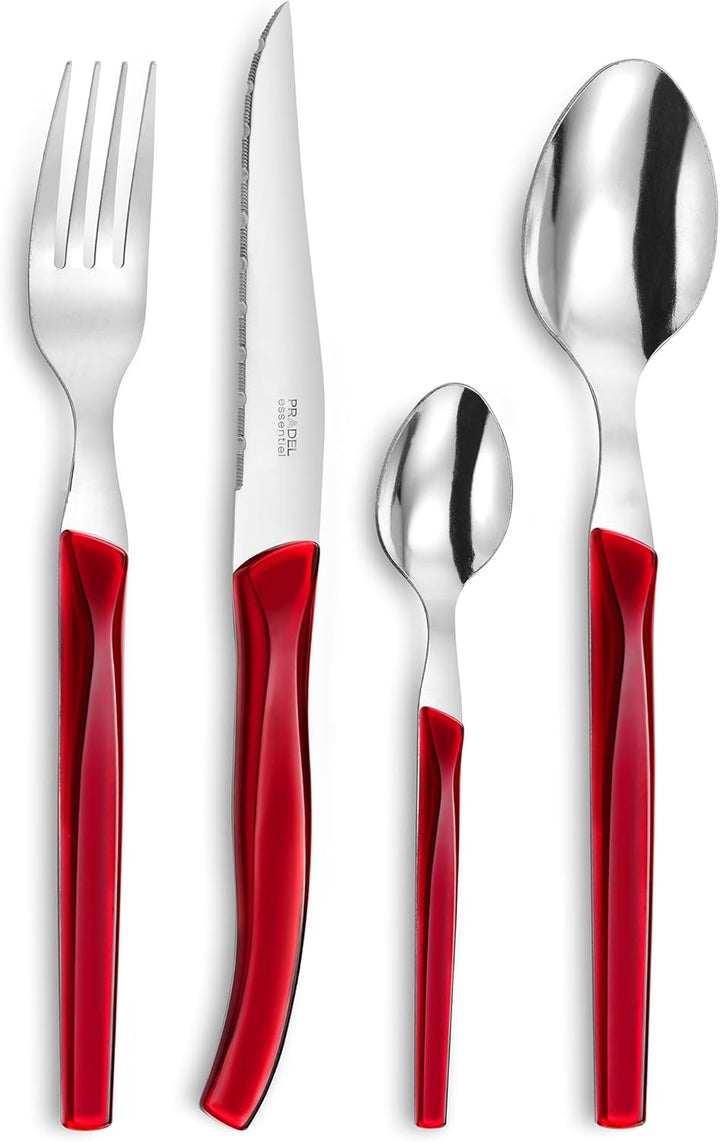 Lou Laguiole RISING SUN Besteck Set 6 Personen | 24-teilig | Rot glänzend | Essbesteck 6 Personen sp