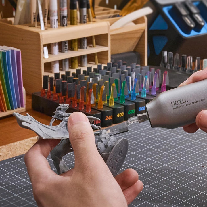HOZO NeoSander Premium Combo – Mini-Detaillierschleifer mit 64 farbcodierten Schleifköpfen, Ladestat