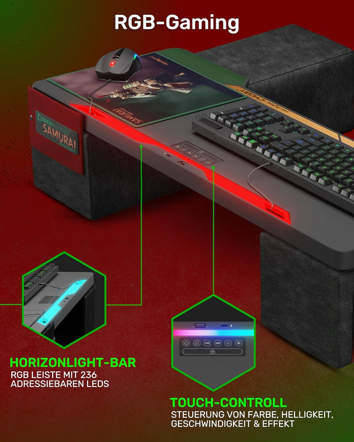 Couchmaster CYCON³ Samurai Edition mit Horizonlight-Stange, ultimativer ergonomischer USB-Hub, Gamin