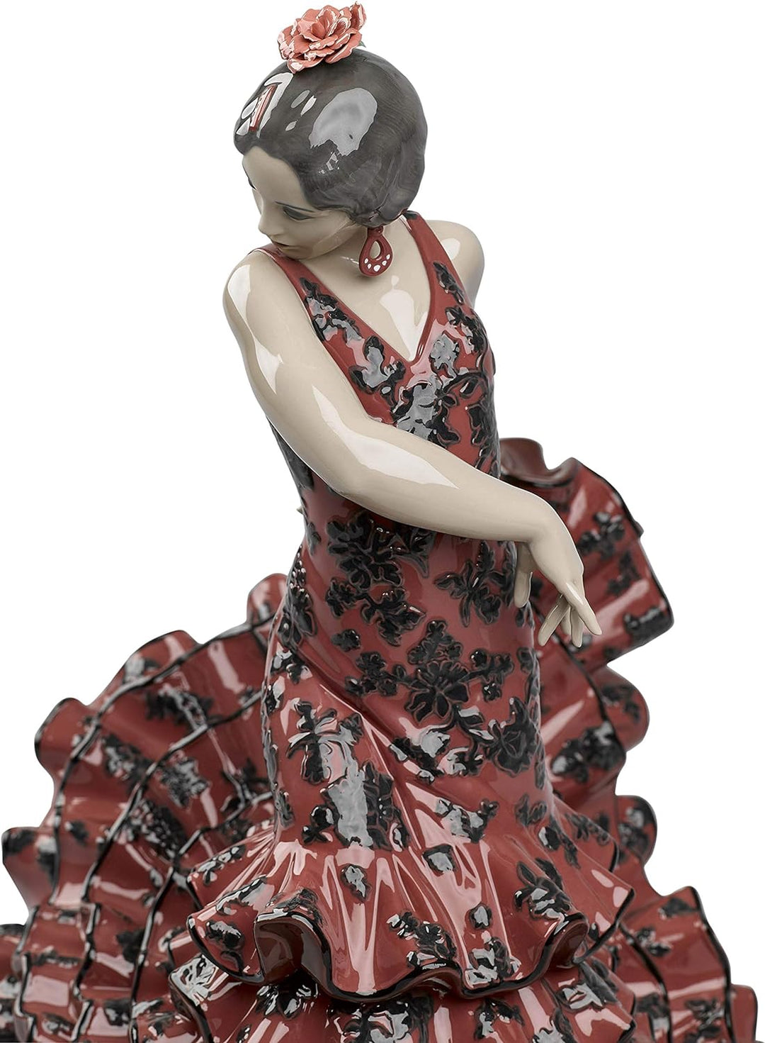 LLADRÓ Frauen-Skulptur Andalusisches Temperament. Rot. Flamenco. Porzellan.