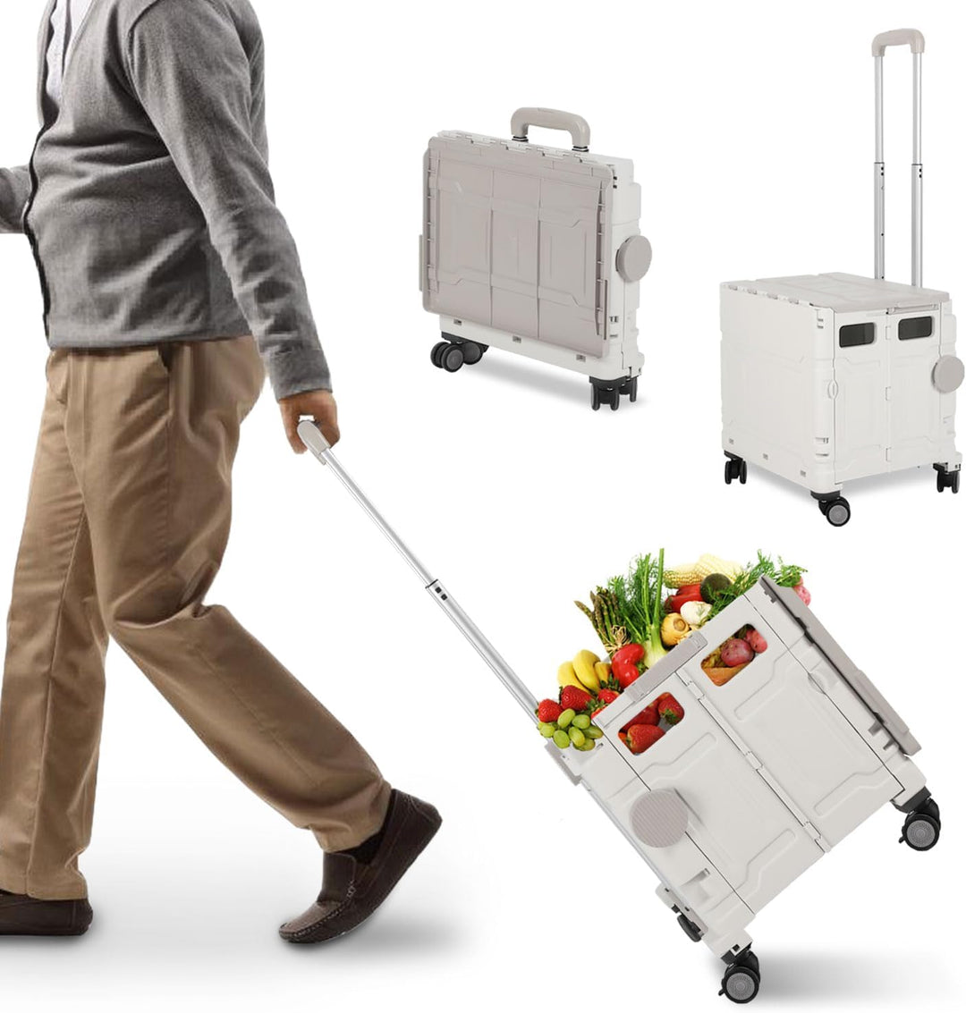Einkaufstrolley Klappbar, mit neigbarer Teleskopgriff & Deckel, 4 x 360° Rollen, bis 30 kg, 50 Liter