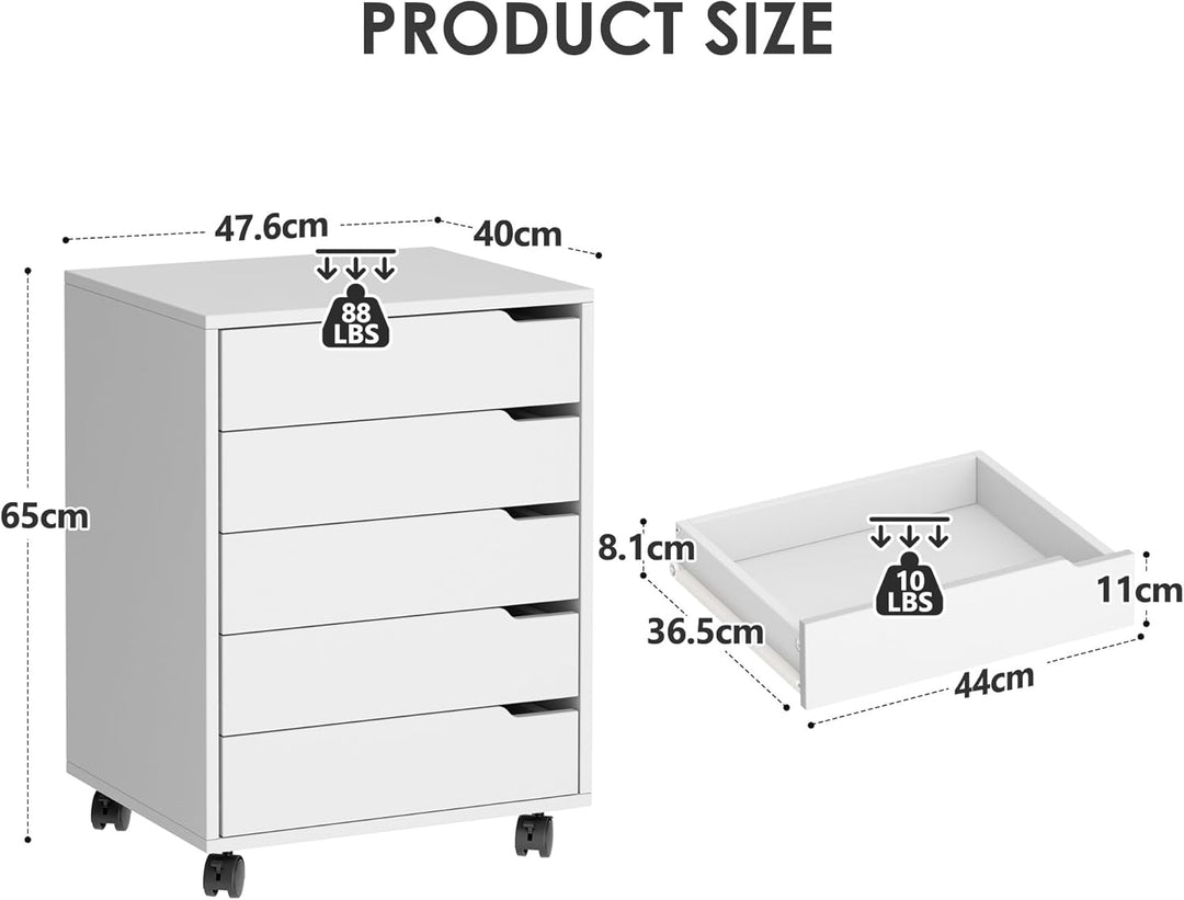 sogesfurniture Rollcontainer, Aktenschrank mit 5 Schubladen, Büroschrank, Schubladenschrank, Kommode
