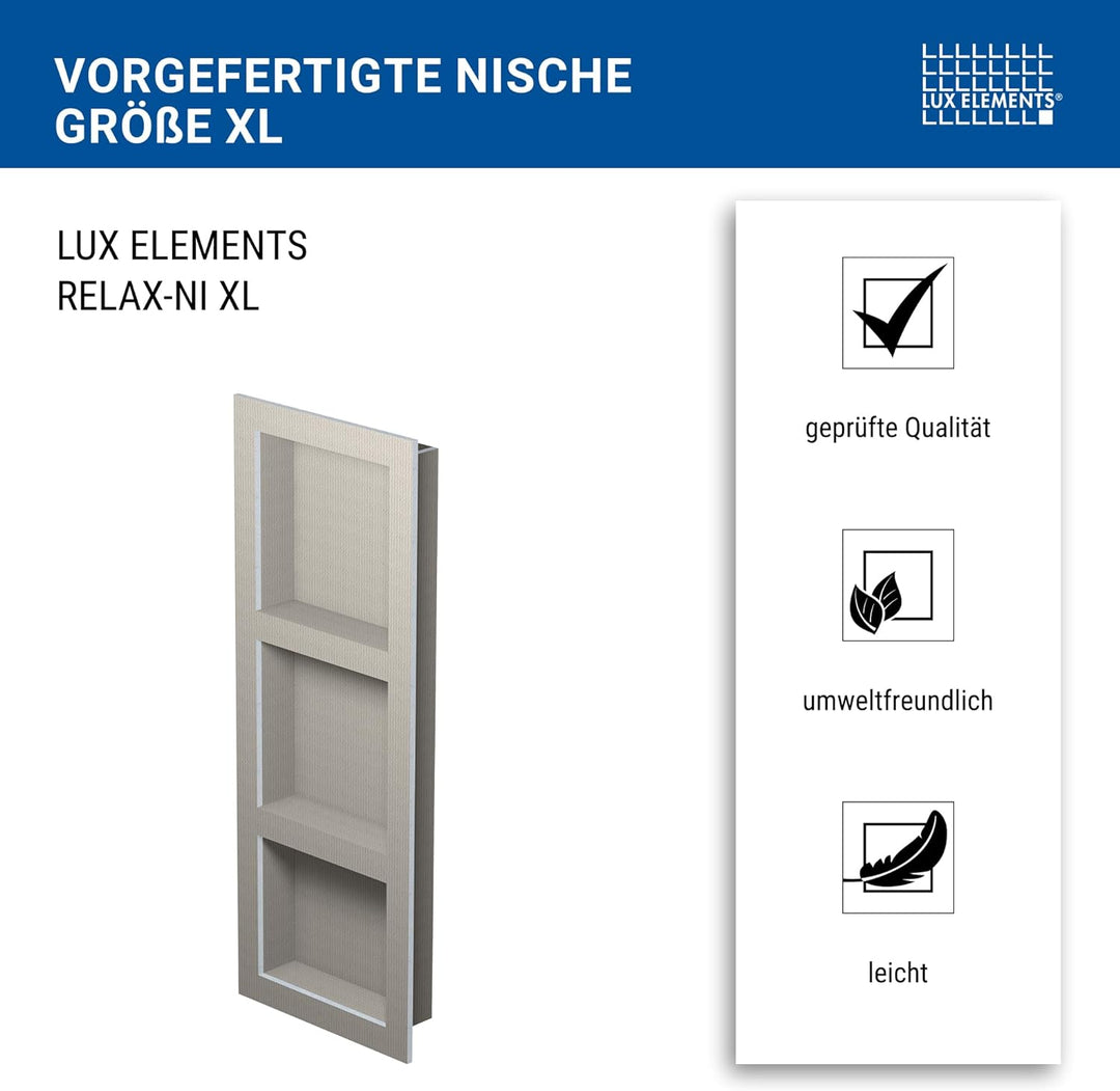 LUX ELEMENTS Wandnische Dusche Fertig zum Verfliesen 107 x 40,6cm I Vorgefertigte Duschnische inkl.