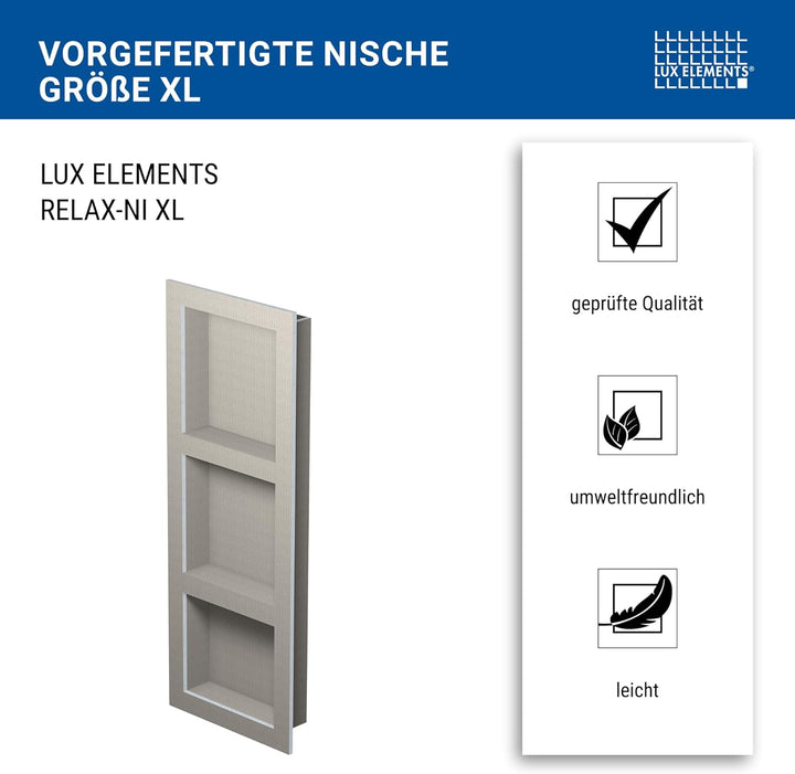 LUX ELEMENTS Wandnische Dusche Fertig zum Verfliesen 107 x 40,6cm I Vorgefertigte Duschnische inkl.
