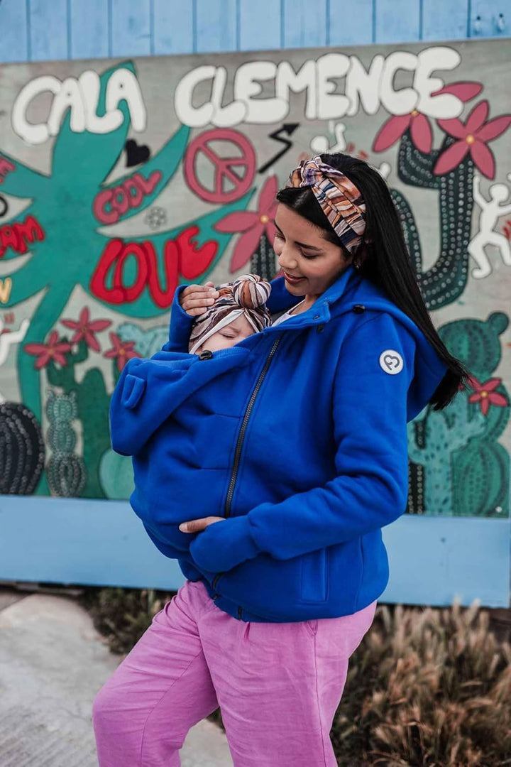 fun2bemum Pola 4in1 Baby Tragejacke für Mama Känguru Kapuze VORNE/HINTEN XXL Cobalt, XXL Cobalt