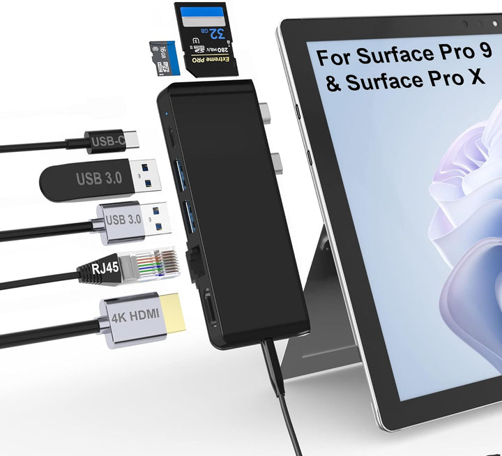 Surface Pro 9 Docking Station, Surface Pro 9 Hub Adapter mit 100 Mbps LAN, 4K HDMI, 100W USB-C (Disp