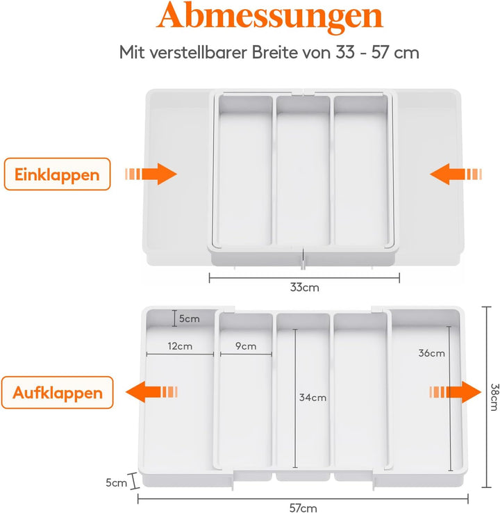 Lifewit Besteckkasten für Schubladen, erweiterbarer grosser Besteckkasten für die Küche, verstellbar