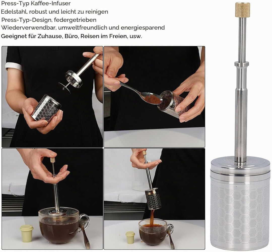 CDQL Kaffee- und Teebereiter, Press-Kaffee-Ei, Tragbare Micro-French-Press aus Edelstahl, Wiederverw