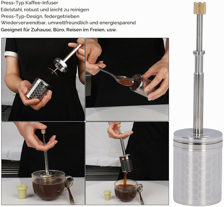 CDQL Kaffee- und Teebereiter, Press-Kaffee-Ei, Tragbare Micro-French-Press aus Edelstahl, Wiederverw