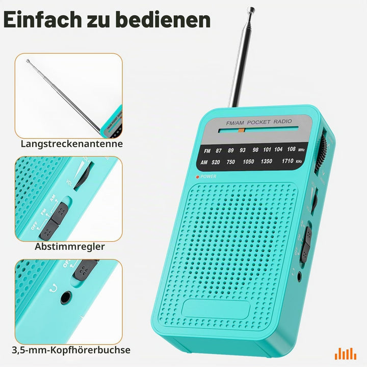 Tendak Radio Batteriebetrieben AM FM UKW, Radio Klein Exzellentem Empfang mit lautem Lautsprecher, K