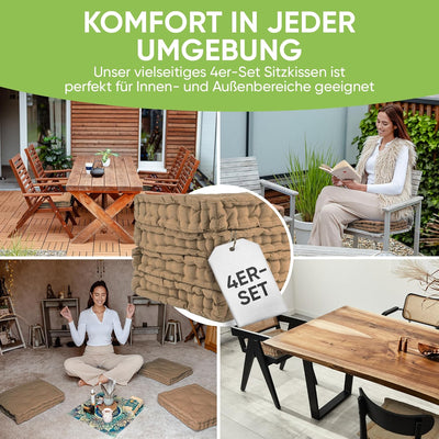 Gräfenstayn® 4er-Set Sitzkissen Stuhlkissen 40x40x8cm für Indoor und Outdoor aus 100% Baumwolle Dick