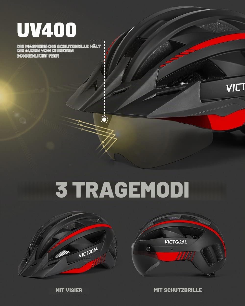 VICTGOAL Fahrradhelm MTB Mountainbike Helm mit magnetischem Visier Abnehmbarer Sonnenschutzkappe und