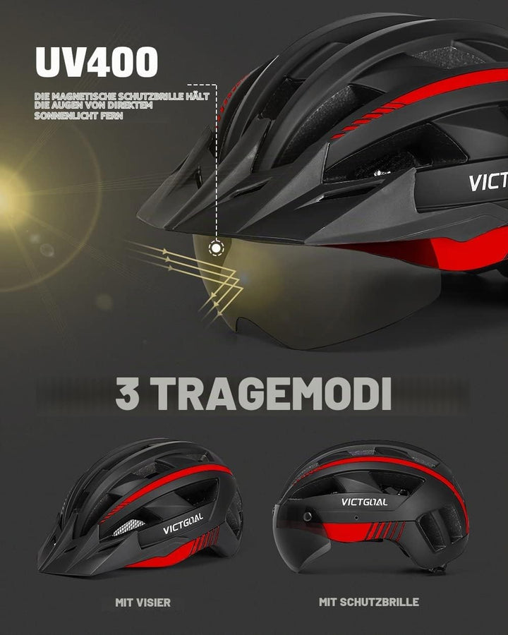 VICTGOAL Fahrradhelm MTB Mountainbike Helm mit magnetischem Visier Abnehmbarer Sonnenschutzkappe und