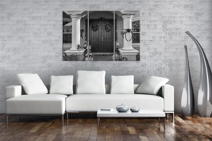 Halloween steht vor der Tür Effekt: Schwarz&Weiss,Format: 3Teilig als Leinwandbild, Motiv fertig ger