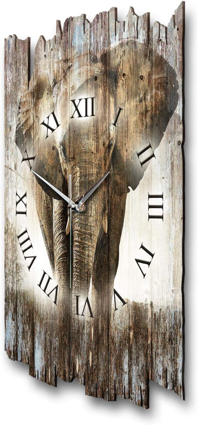 Kreative Feder Designer Wanduhr „Elefant“ aus Holz 40x27cm im Shabby Style Design - Designeruhr mit