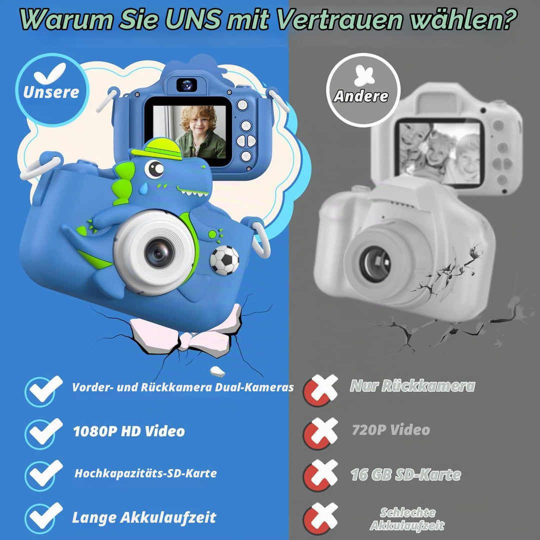 Kinderkamera, Dinosaurier Selfie Digital Kamera mit 32GB Karte, Weihnachts Geburtstagsgeschenk für J
