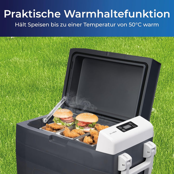 KLAMER elektrische Kühlbox, Kühlbox mit Kühl- und Warmhaltefunktion, 2 Anschlüsse: 230V & 12V für Zi