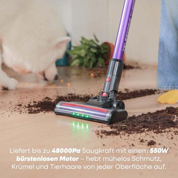UNINELL HOME Akku Staubsauger 48Kpa/550W/65Min, Staubsauger Kabellos Selbstladender mit LED-Display,