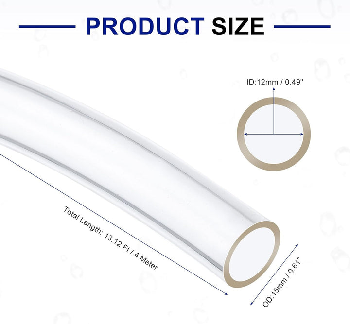 QUARKZMAN PVC Schlauch 12mm ID x 15mm OD (4 Meter) - Aquarium Schläuche - Gummischlauch Bierschlauch