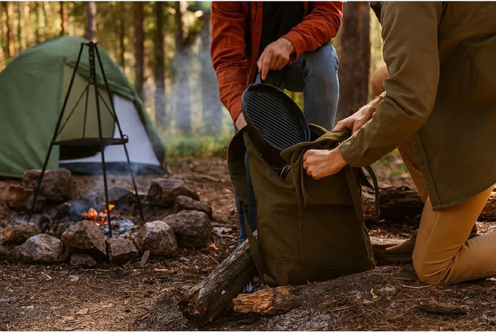 2 STK Gusseisenpfanne Rund D 31 cm, Grillplatte Länge 40 mit Griffe | Runde Servierpfanne und Grillp