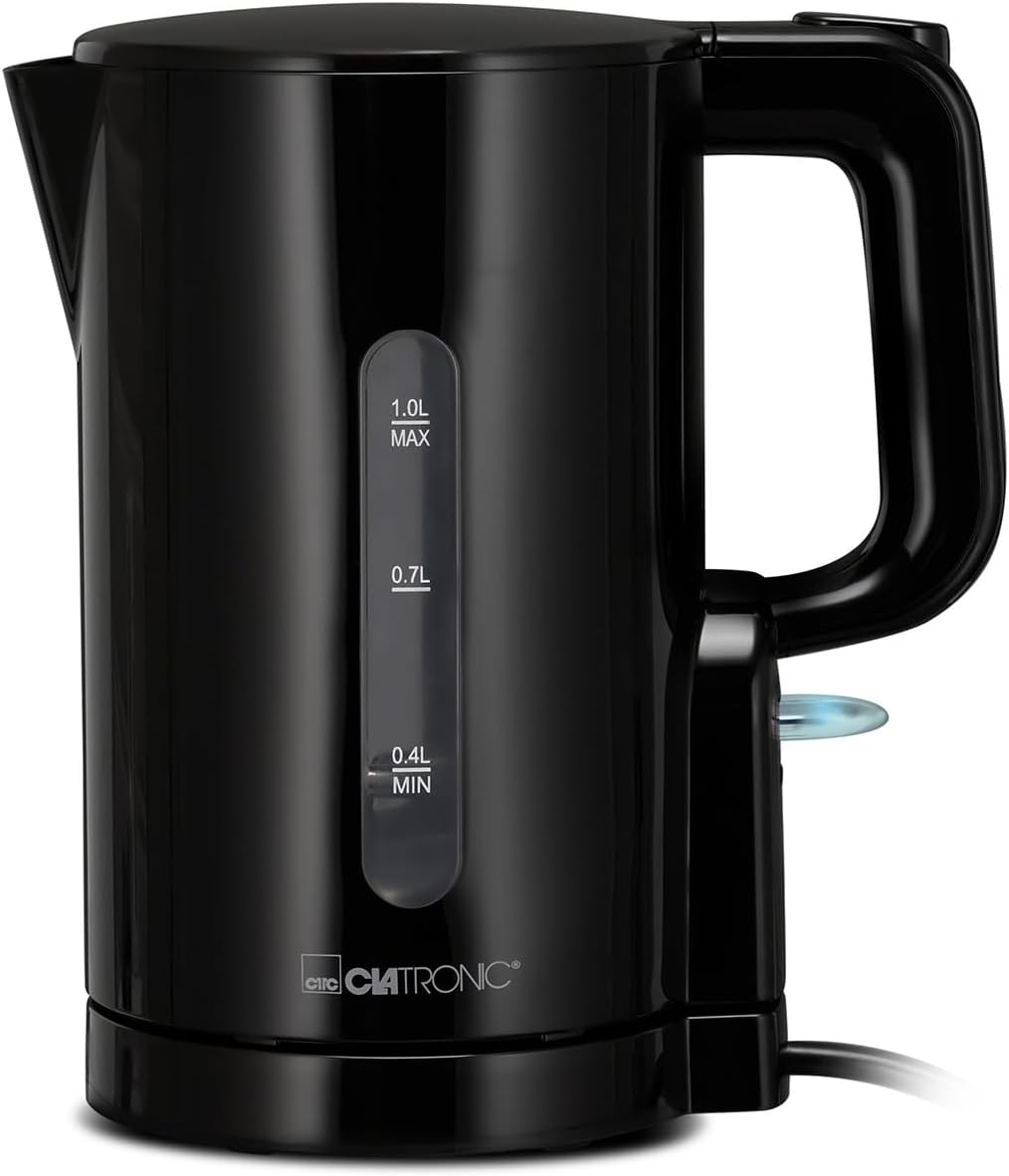 Clatronic® Wasserkocher 1L | 900W | BPA frei | Einhandbedienung | Wasserstandsanzeige | Kettle | Übe