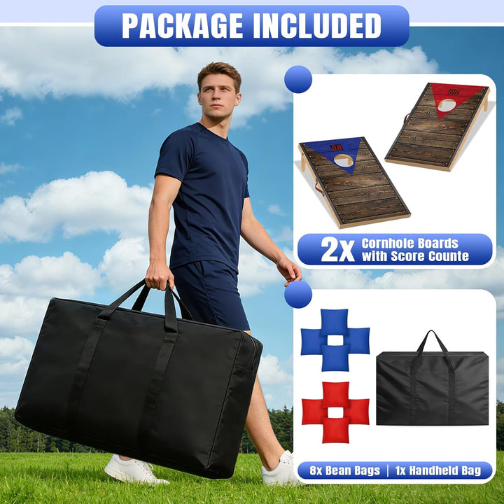 NZQXJXZ Cornhole Spiel Outdoor mit Automatischem Punktezähler, 90x55cm Massivholz Premium Corn Hole