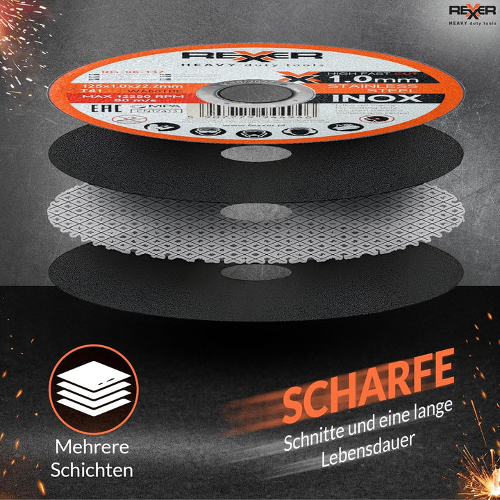 REXXER | Metalltrennscheibe | Korundscheibe | Für PVC und Kunststoffe | Zum Trennen von dickem und d